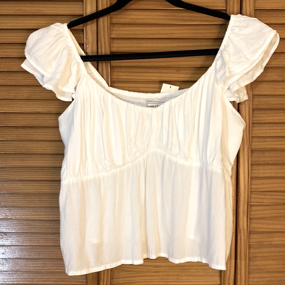 A & F flutter sleeve babydoll top - white